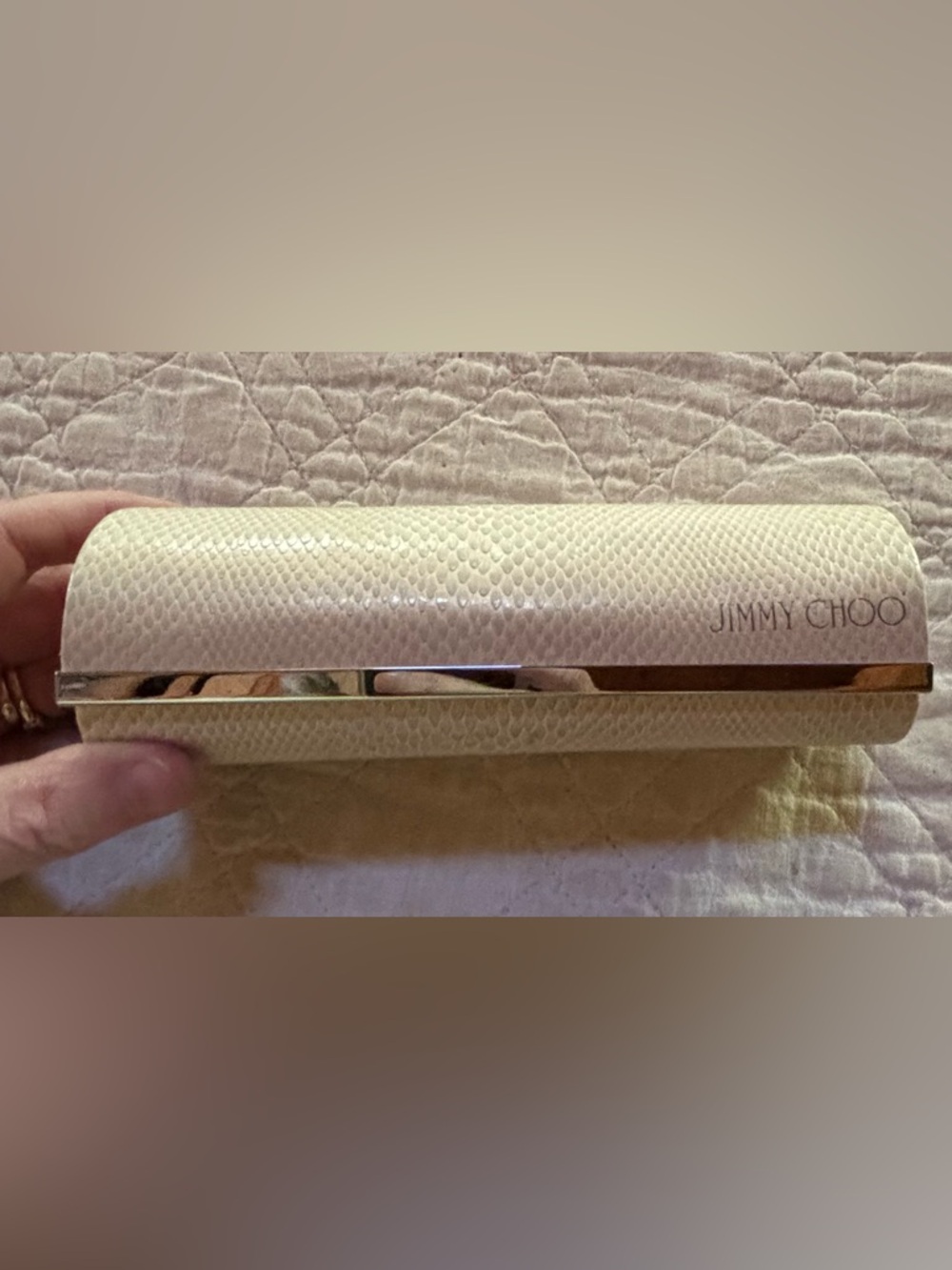 Jimmy Choo Eyeglasses/Sunglasses Case Reptile Print Cream w/Cleaning Cloth